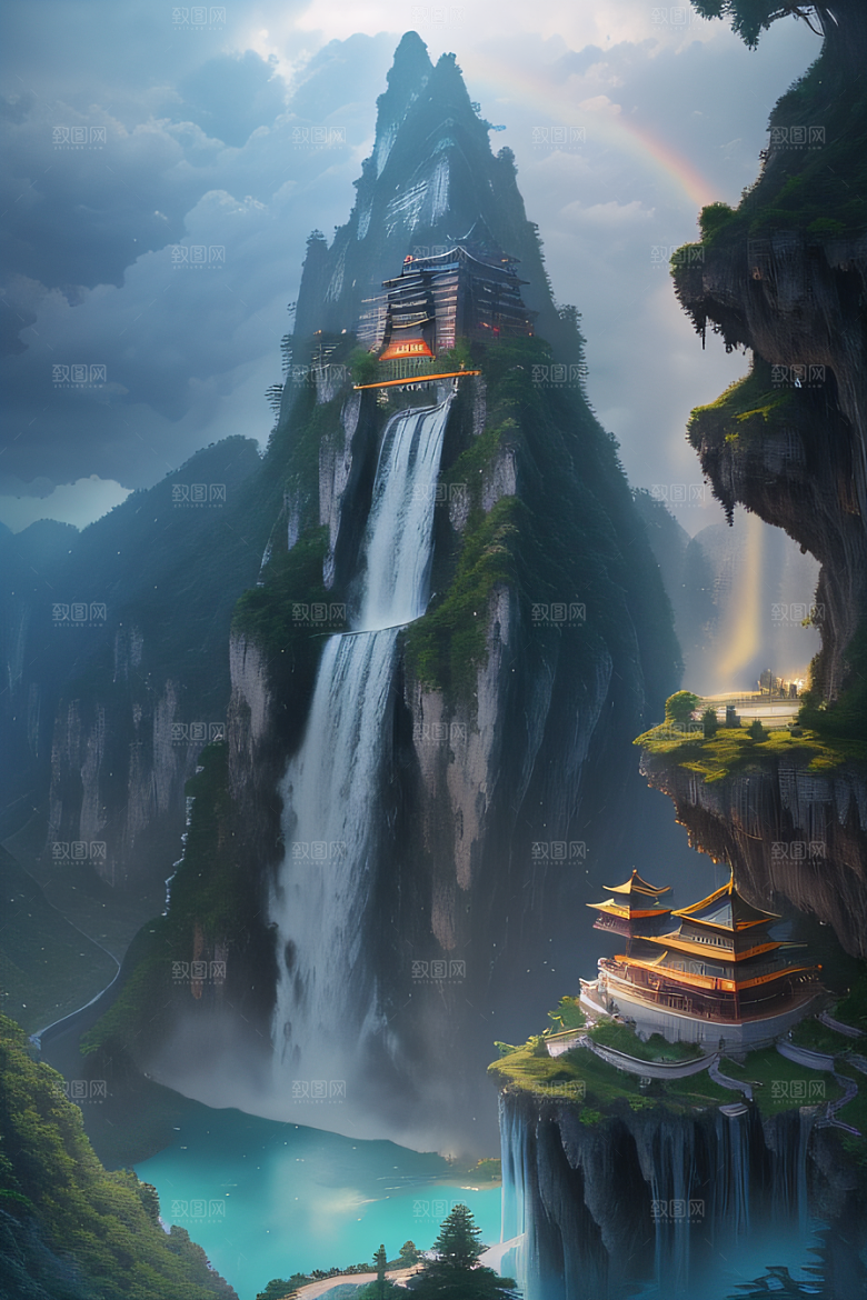 荧光梦境水雾缭绕下的亚光绘画
