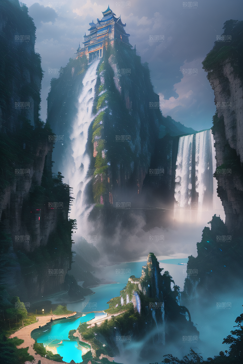 荧光梦境水雾缭绕下的亚光绘画