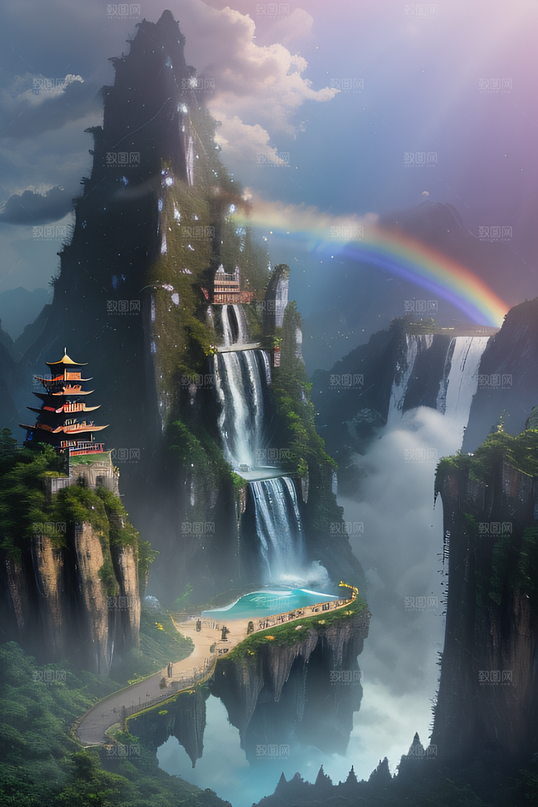 荧光梦境水雾缭绕下的亚光绘画