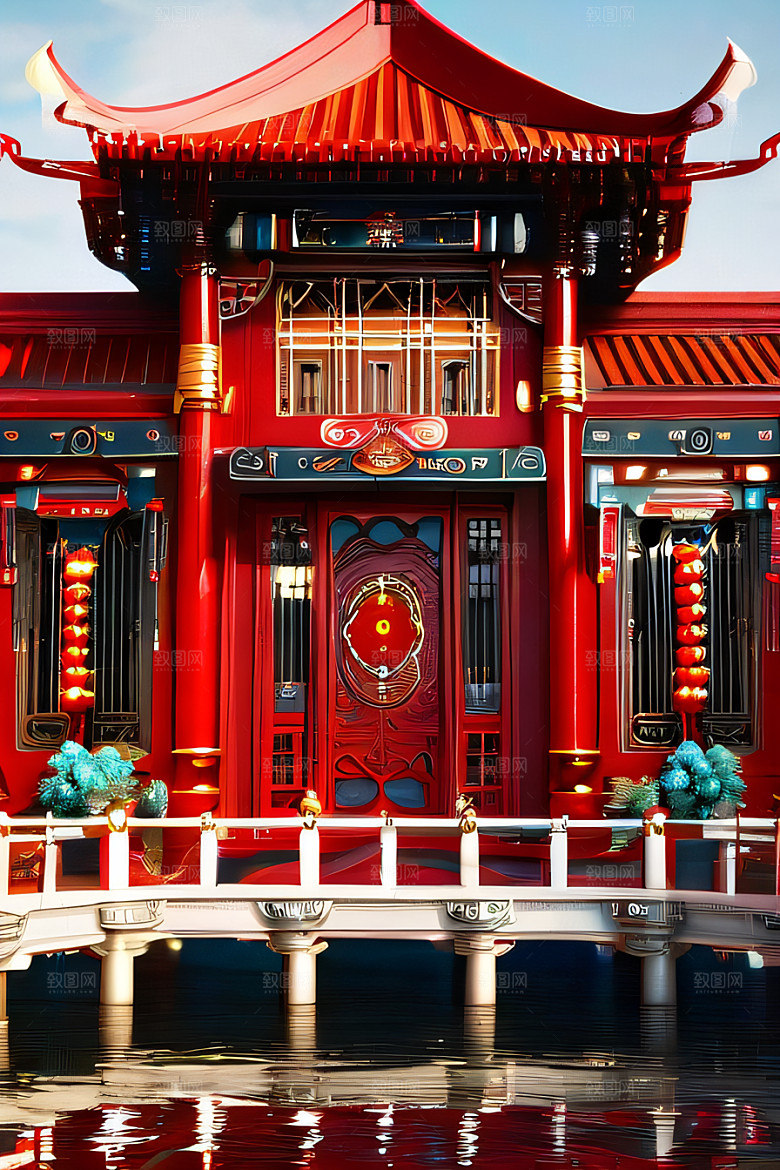 红宝石装饰的幻想中式宫殿宛如动漫世界