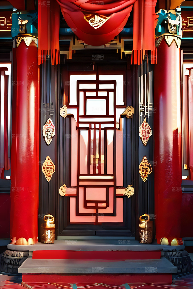 神奇幻想中的红宝石装饰的中国古宫殿