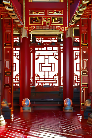 神奇幻想中的红宝石装饰的中国古宫殿