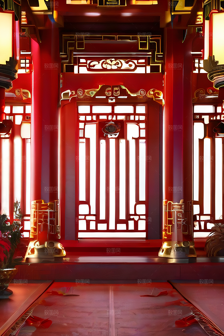 神奇幻想中的红宝石装饰的中国古宫殿