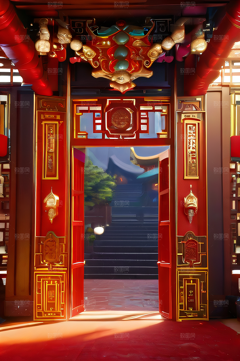 神奇幻想中的红宝石装饰的中国古宫殿