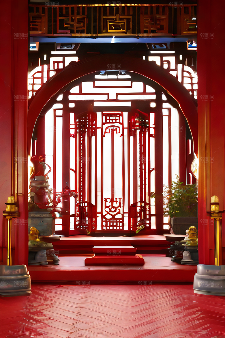 神奇幻想中的红宝石装饰的中国古宫殿