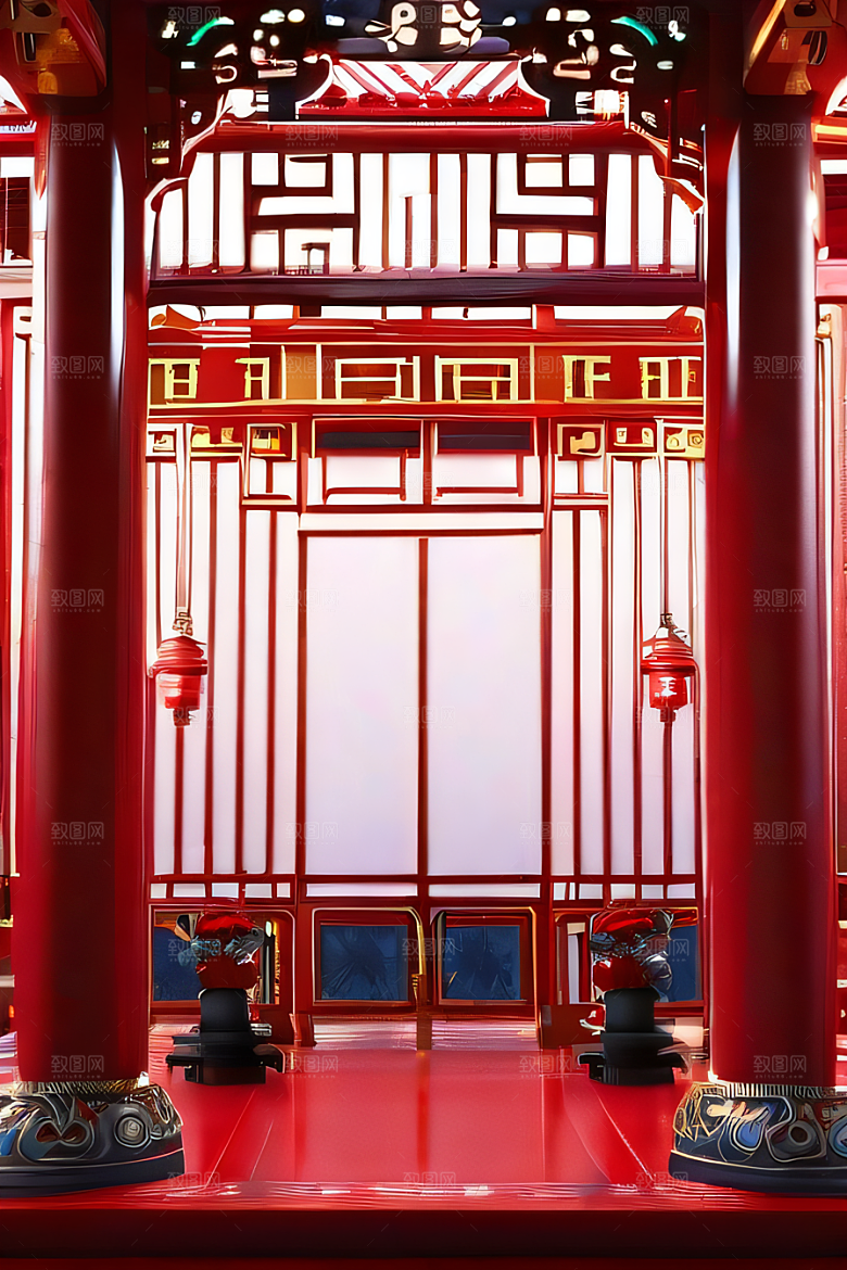 神奇幻想中的红宝石装饰的中国古宫殿
