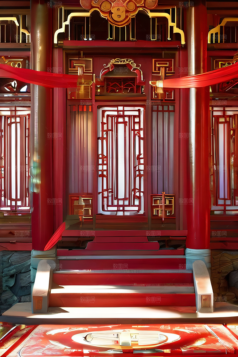 神奇幻想中的红宝石装饰的中国古宫殿