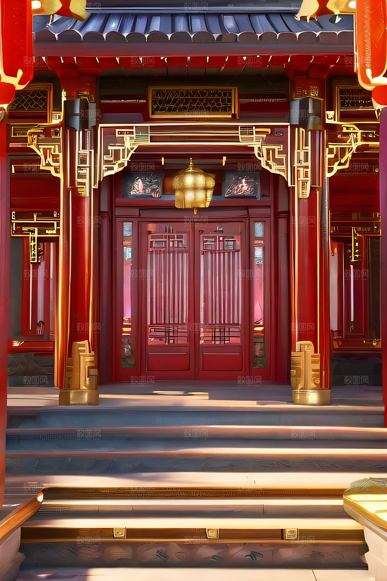 神奇幻想中的红宝石装饰的中国古宫殿