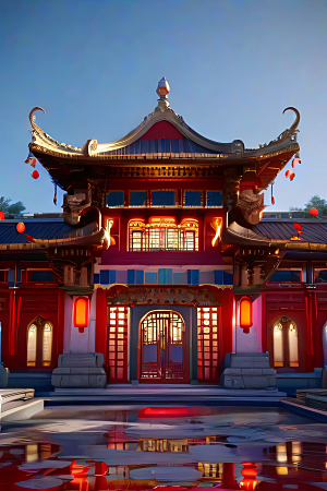 神奇幻想中的红宝石装饰的中国古宫殿
