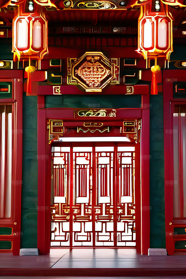 神奇幻想中的红宝石装饰的中国古宫殿