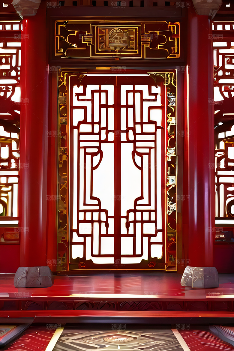 幻想世界中的红宝石宫殿动漫风格的华丽装饰