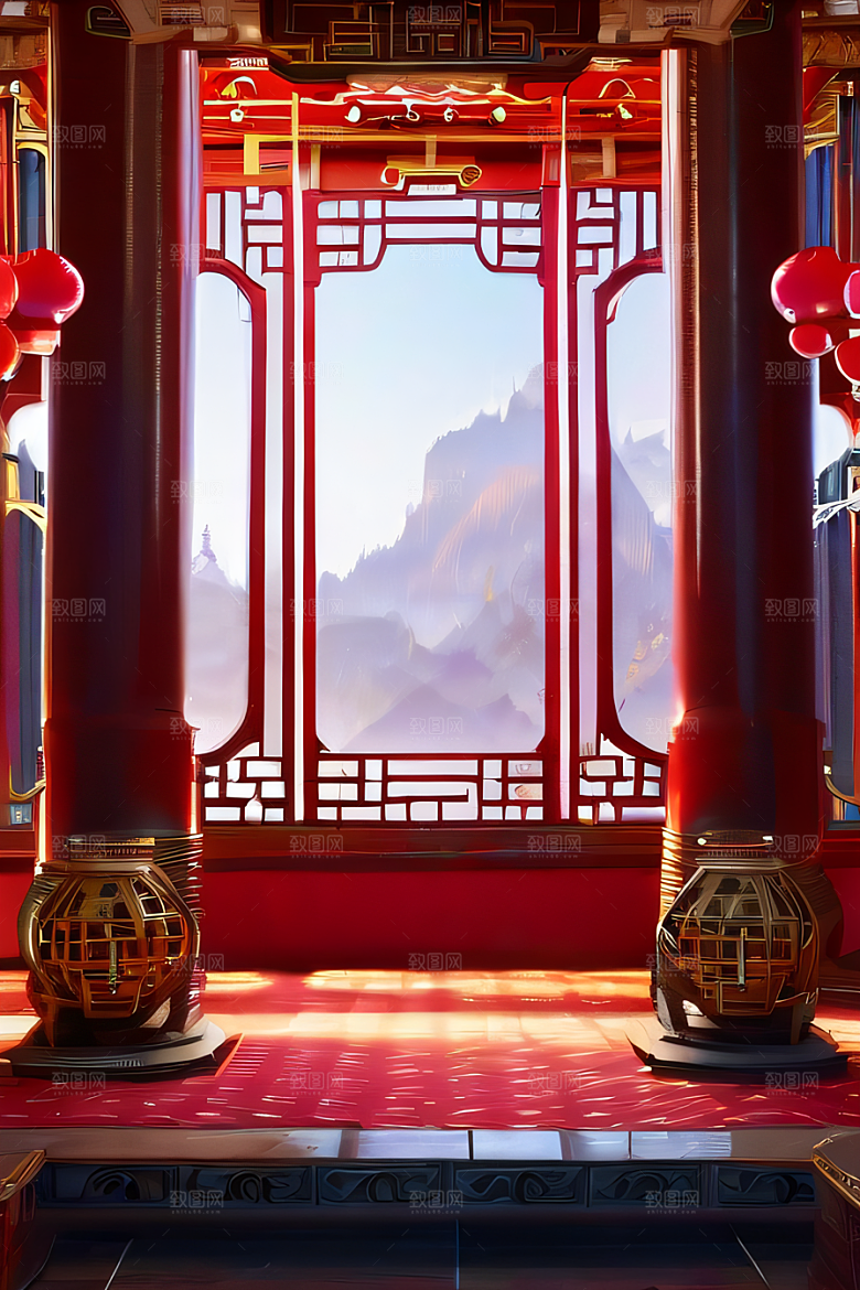 幻想世界中的红宝石宫殿动漫风格的华丽装饰