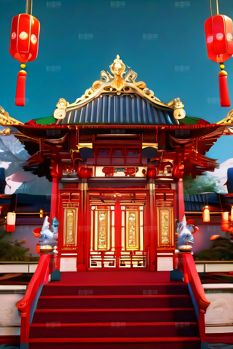 神奇红宫仙境珠宝点缀的幻想动漫世界