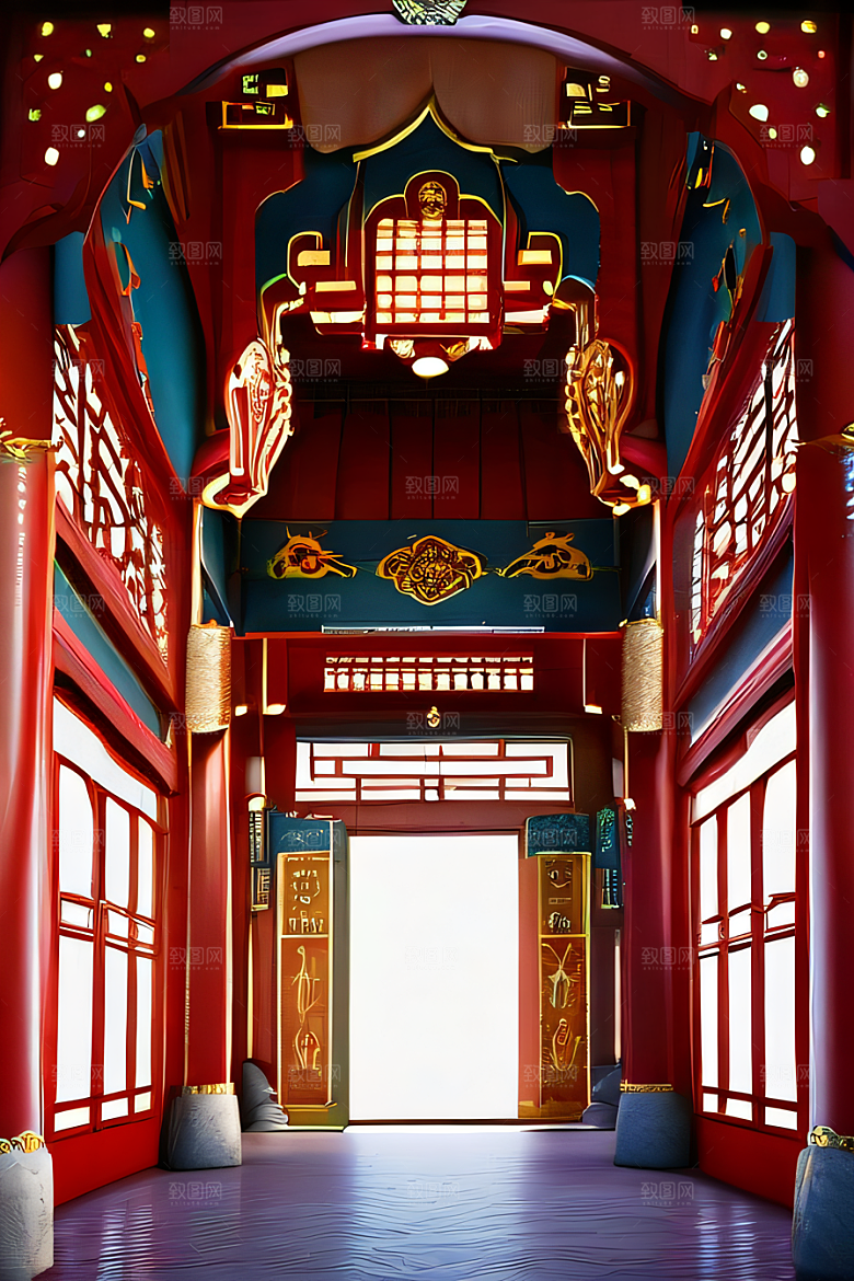 神秘中国红宫动漫风格与珠宝装饰的奇幻融合