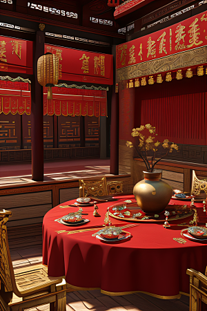 神秘中国红宫动漫风格与珠宝装饰的奇幻融合