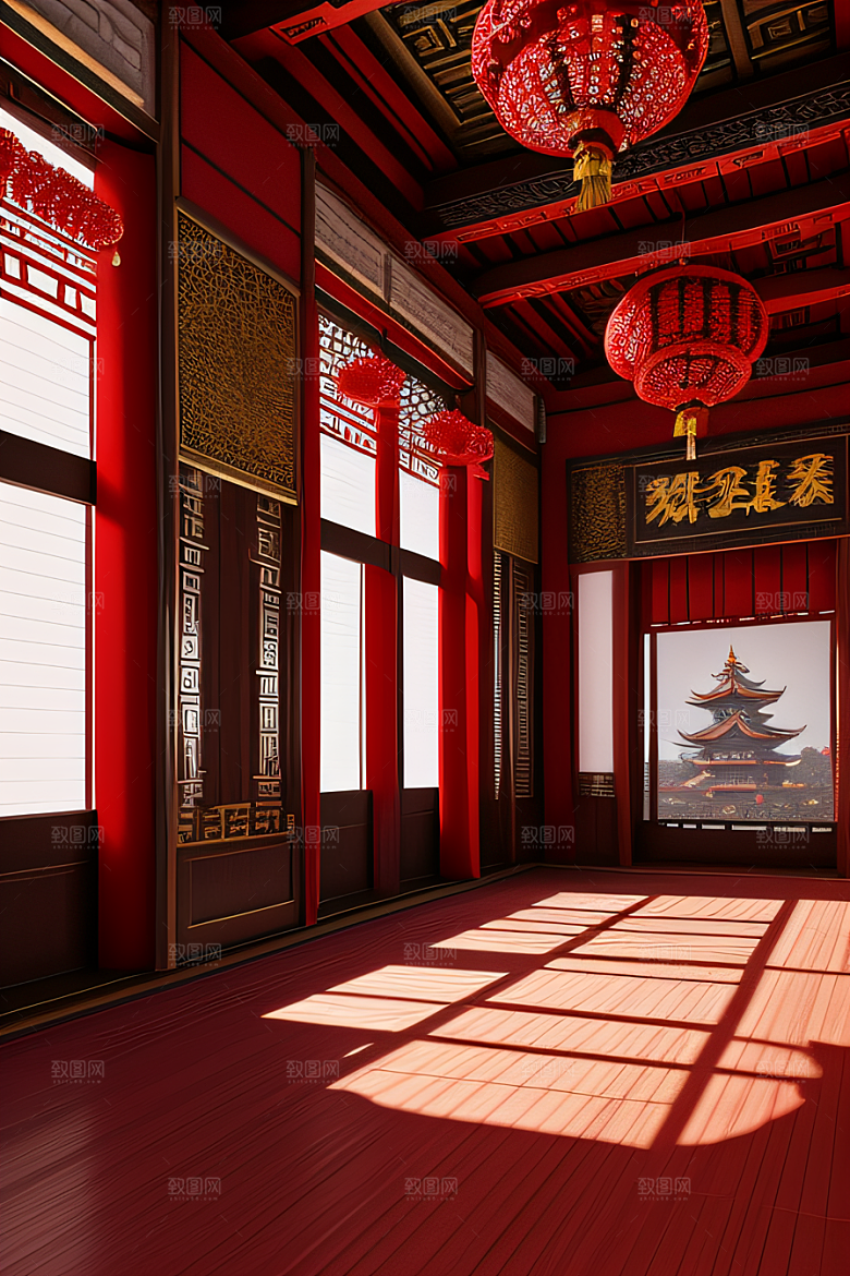 神秘中国红宫动漫风格与珠宝装饰的奇幻融合