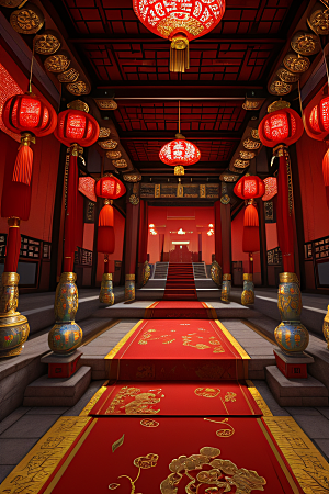 神秘中国红宫动漫风格与珠宝装饰的奇幻融合