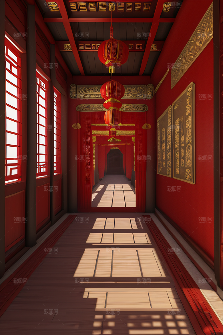梦幻红宫殿中式建筑与动漫风格的完美结合