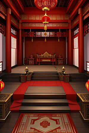 梦幻红宫殿中式建筑与动漫风格的完美结合