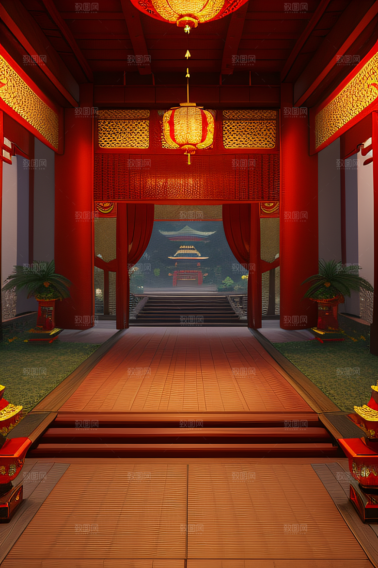 神奇幻想中的红宝石装饰的中国古宫殿