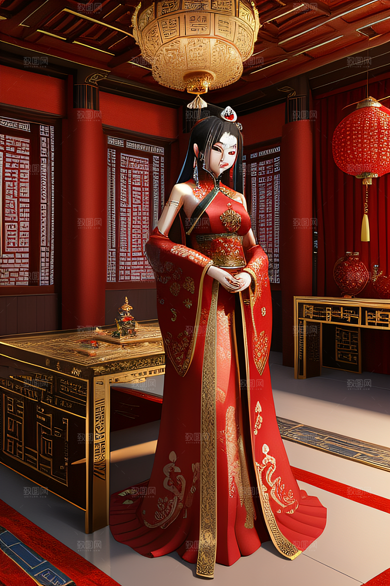 神奇幻想中的红宝石装饰的中国古宫殿