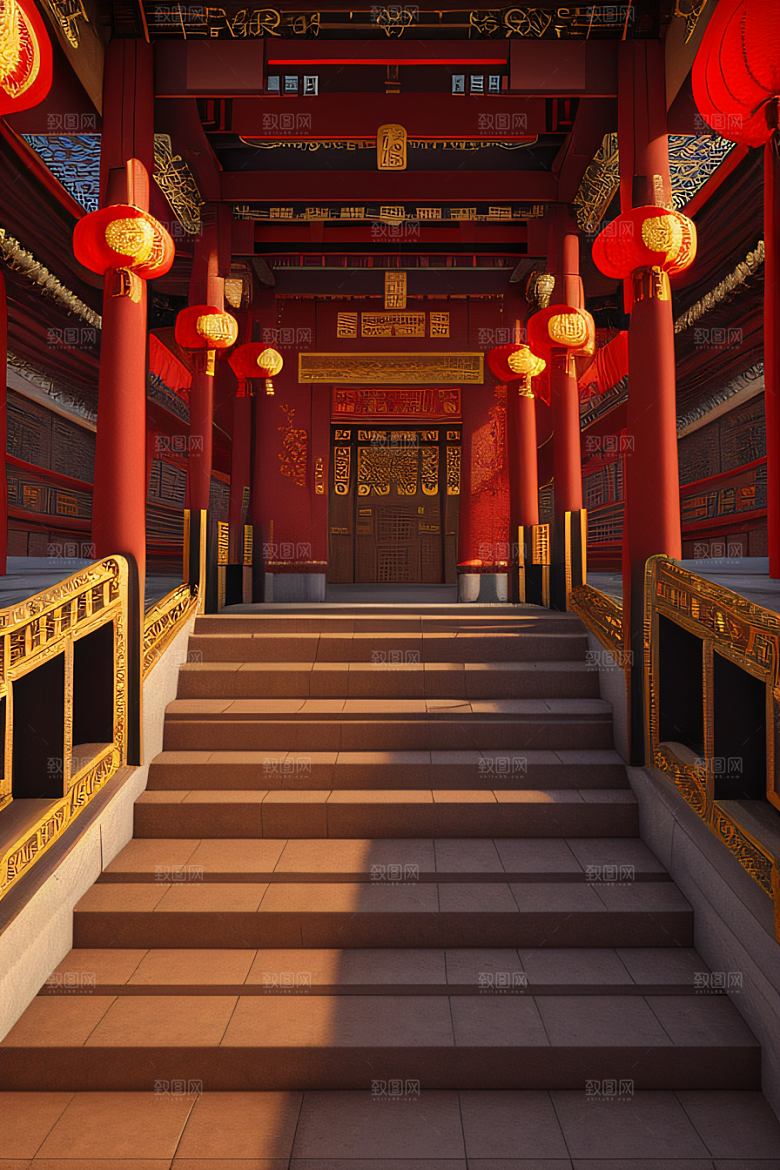 神奇幻想中的红宝石装饰的中国古宫殿