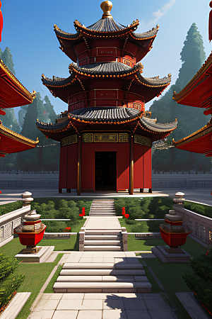 神奇幻想中的红宝石装饰的中国古宫殿