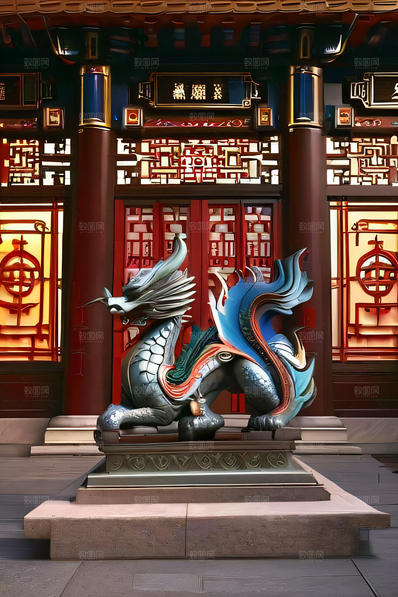 唐人街大厦闪电下的中国调色板