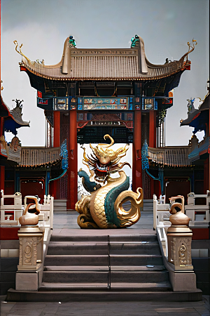 唐人街大厦闪电下的中国调色板