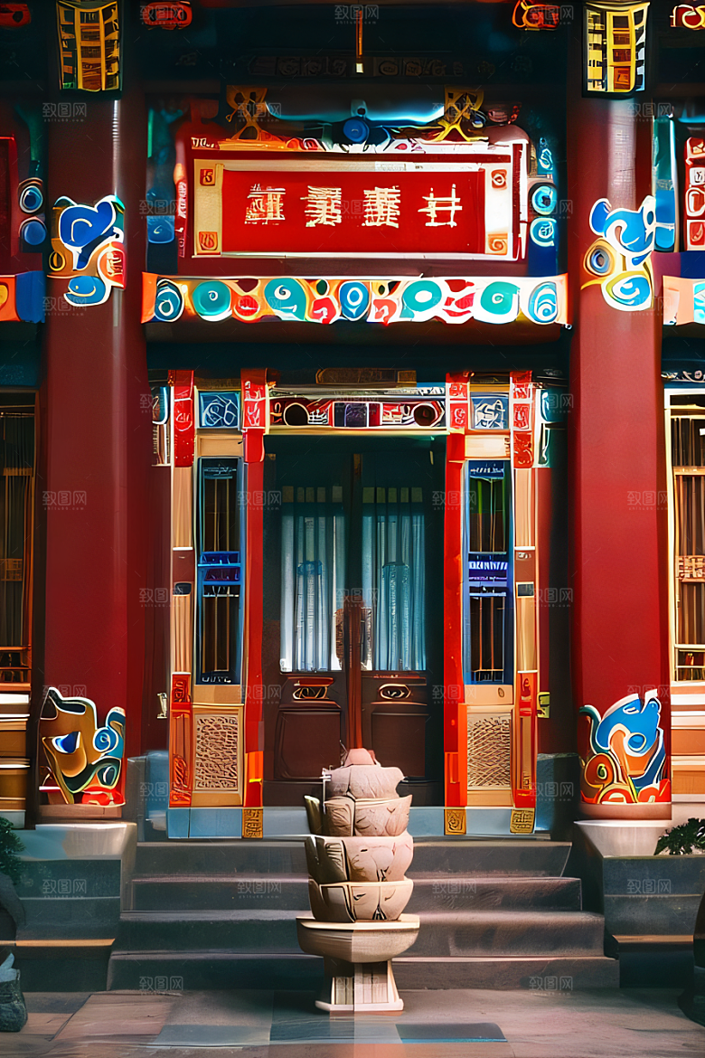 宏伟殿堂完美雕塑与美丽人物的交汇