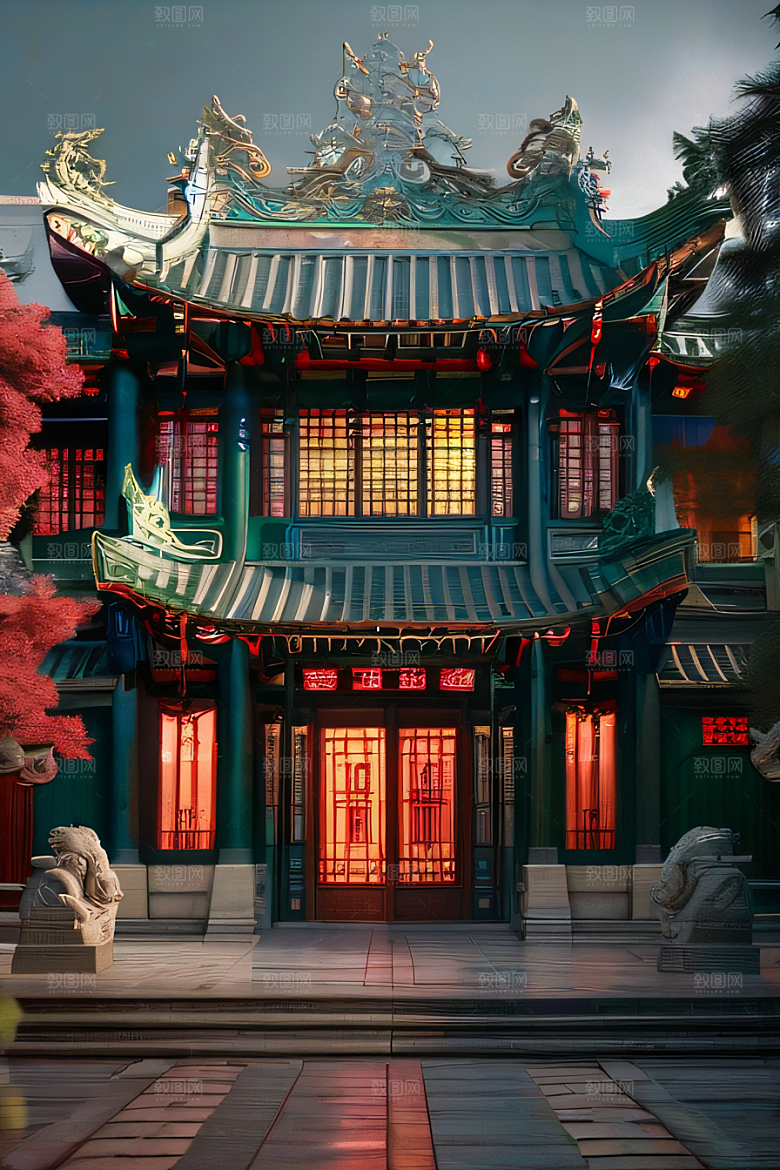 美丽的雕塑唐人街大厦中的艺术之美