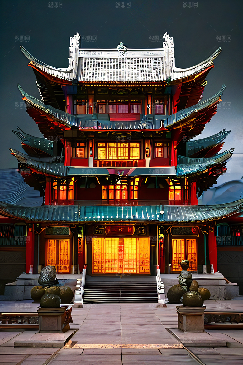 美丽的雕塑唐人街大厦中的艺术之美