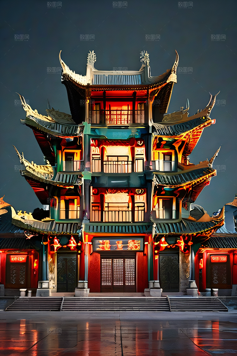 美丽的雕塑唐人街大厦中的艺术之美