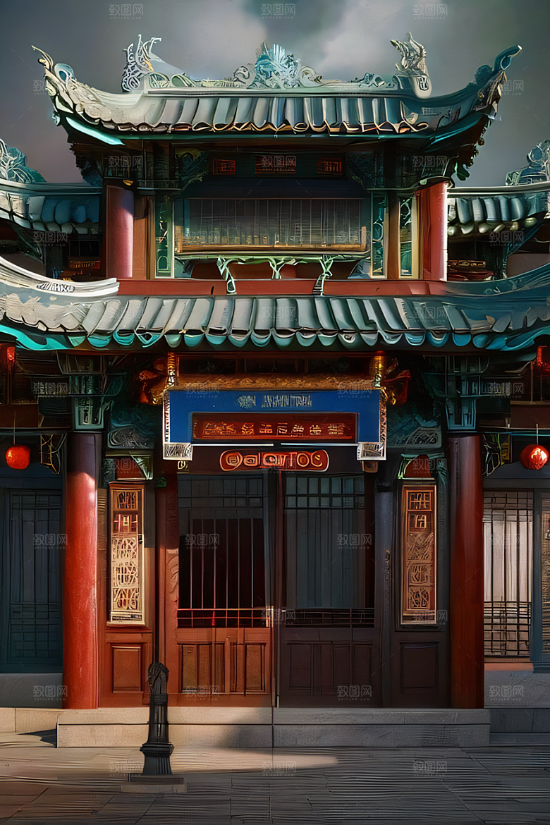 美丽的雕塑唐人街大厦中的艺术之美