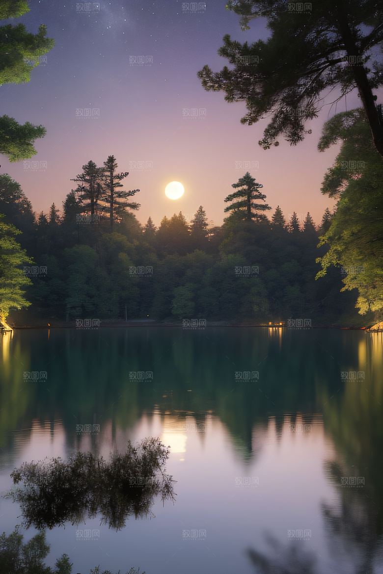 天空中悬挂的满月之美景观