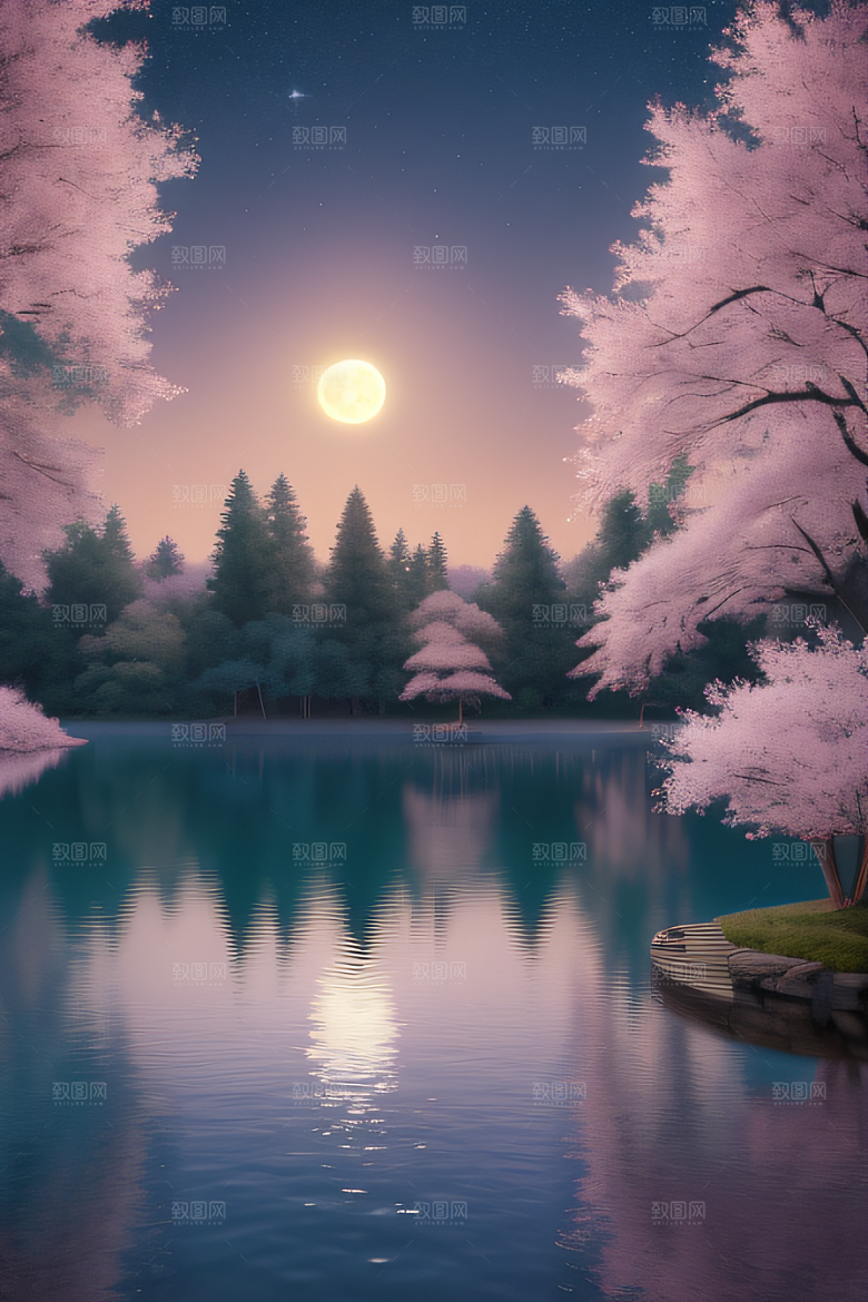 天空中悬挂的满月之美景观