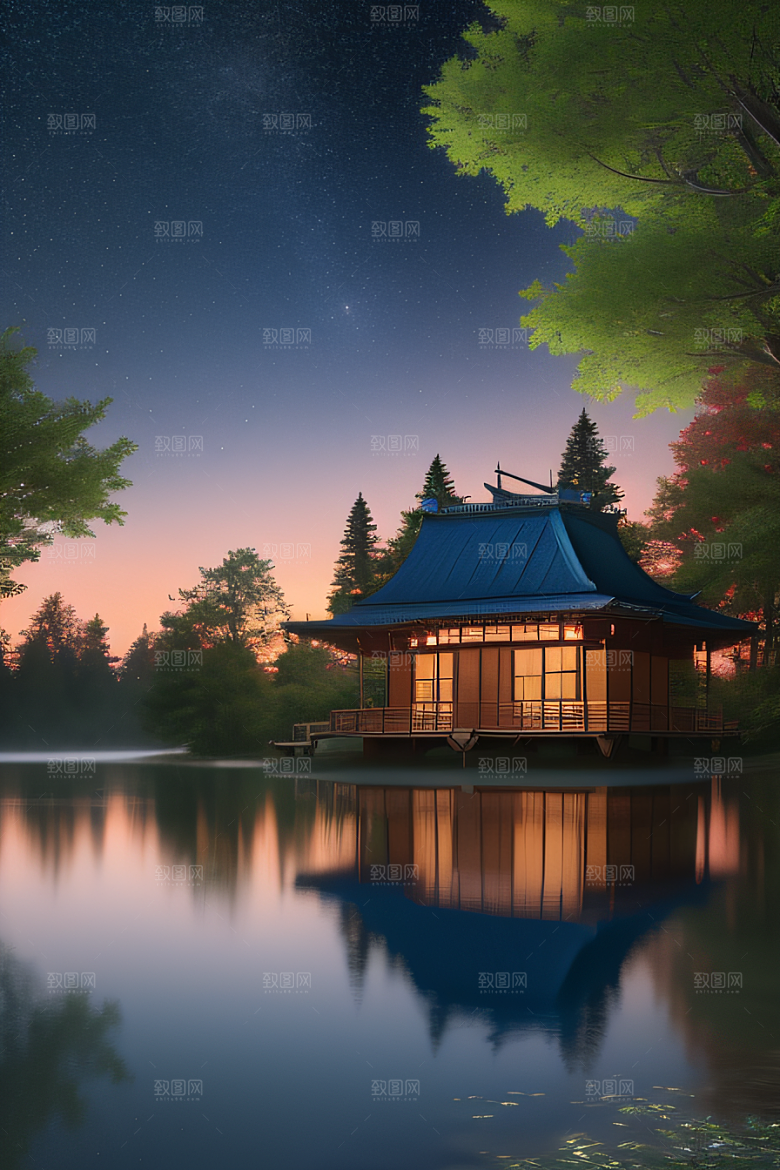 天空中悬挂的满月之美景观