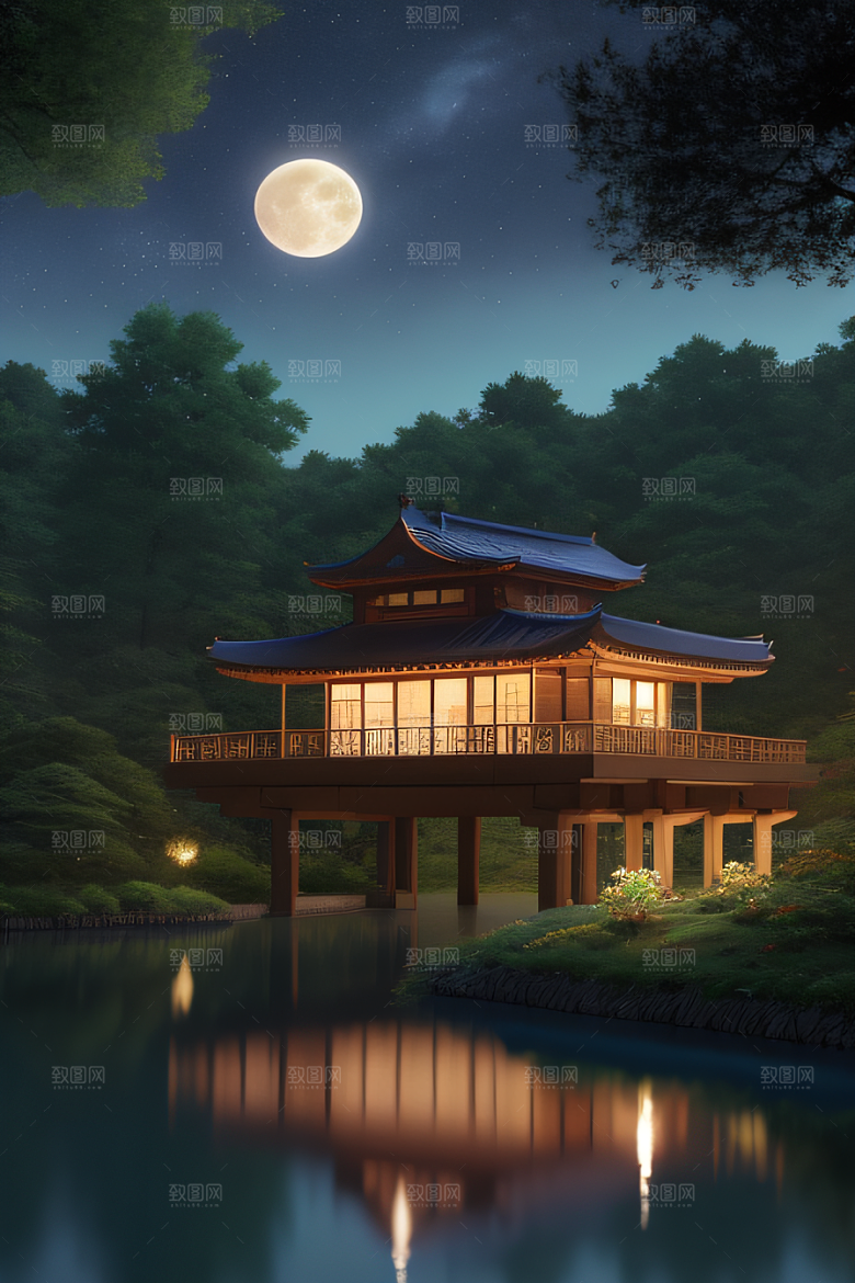 天空中悬挂的满月之美景观