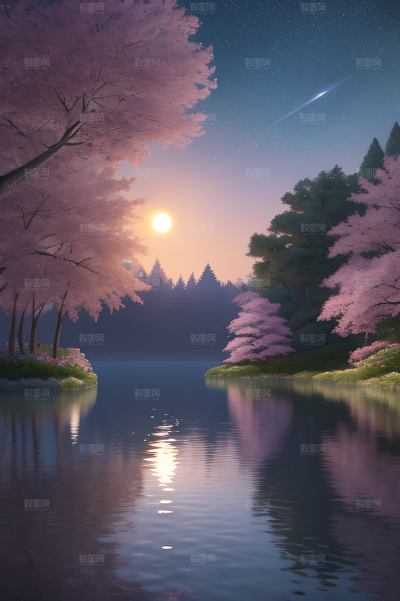 天空中悬挂的满月之美景观