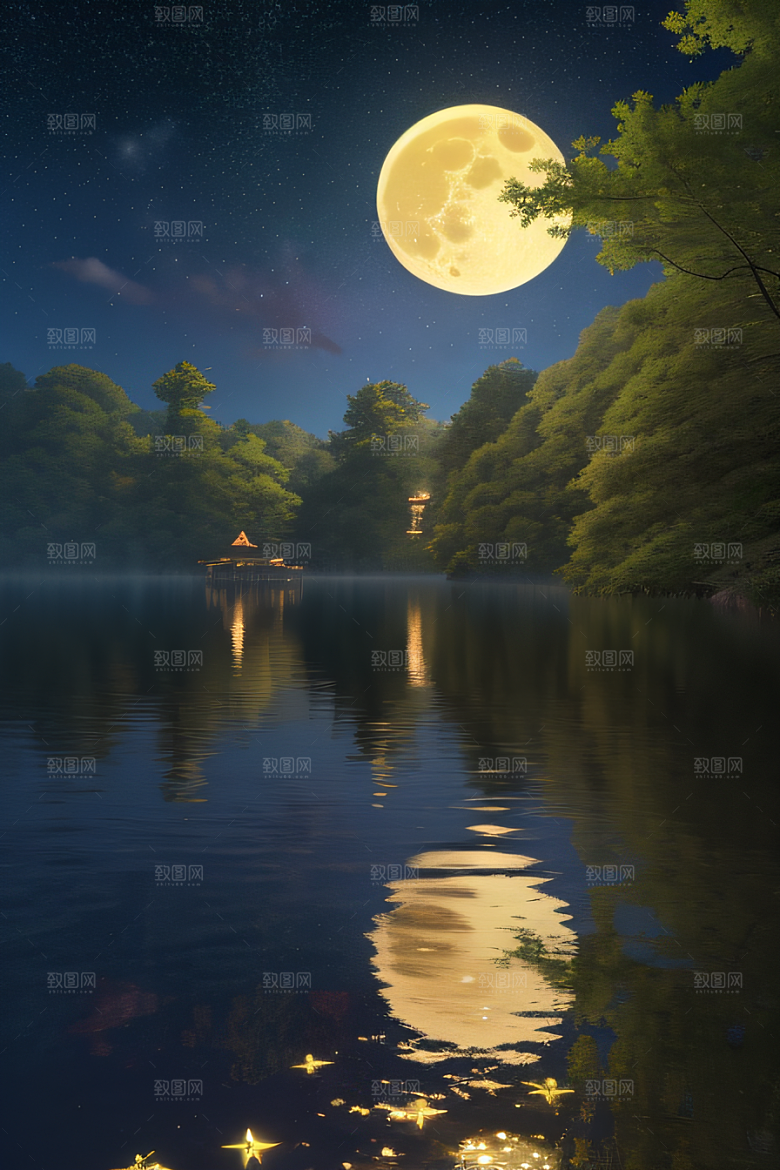 宁静湖面上的春天宫殿景观