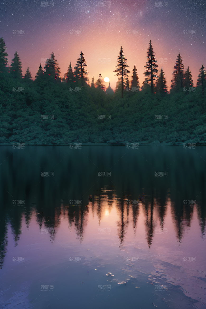 宁静湖面上的春天宫殿景观