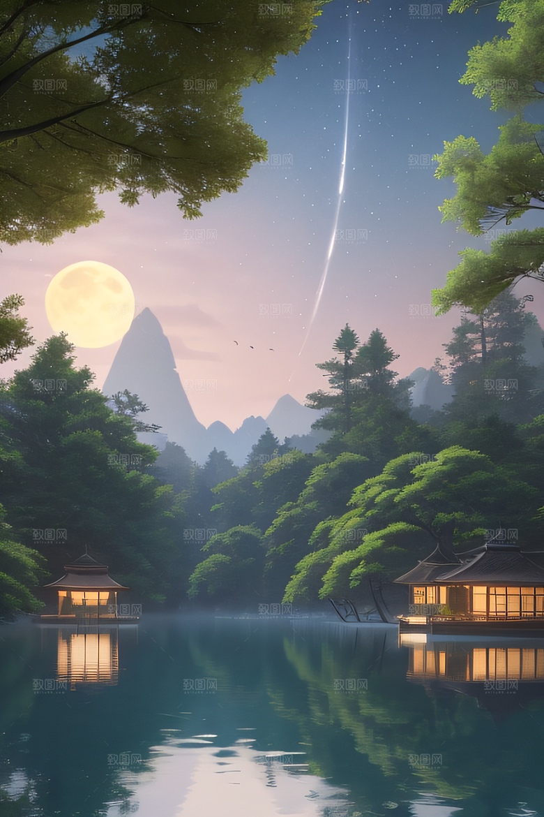 宁静湖面上的春天宫殿景观