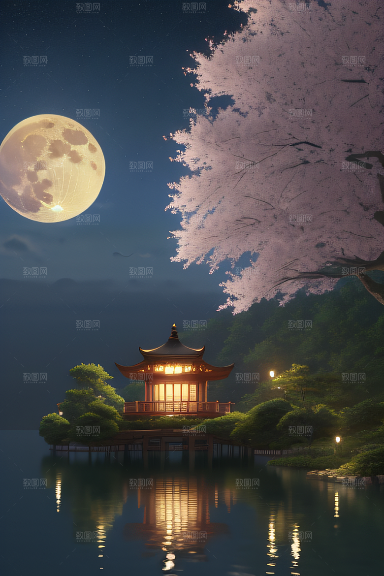 满月下的动画之梦景观