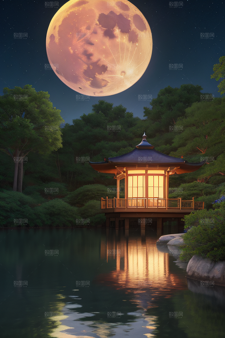 满月下的动画之梦景观