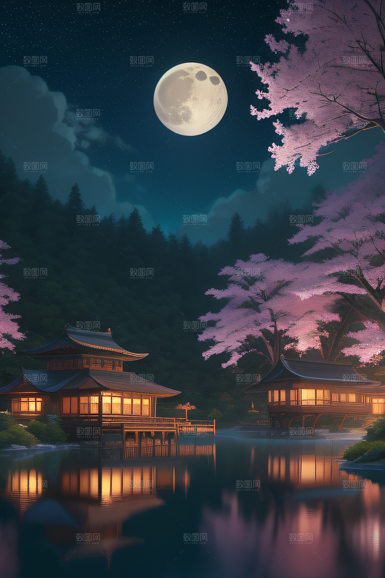 天空中悬挂的满月之美景观