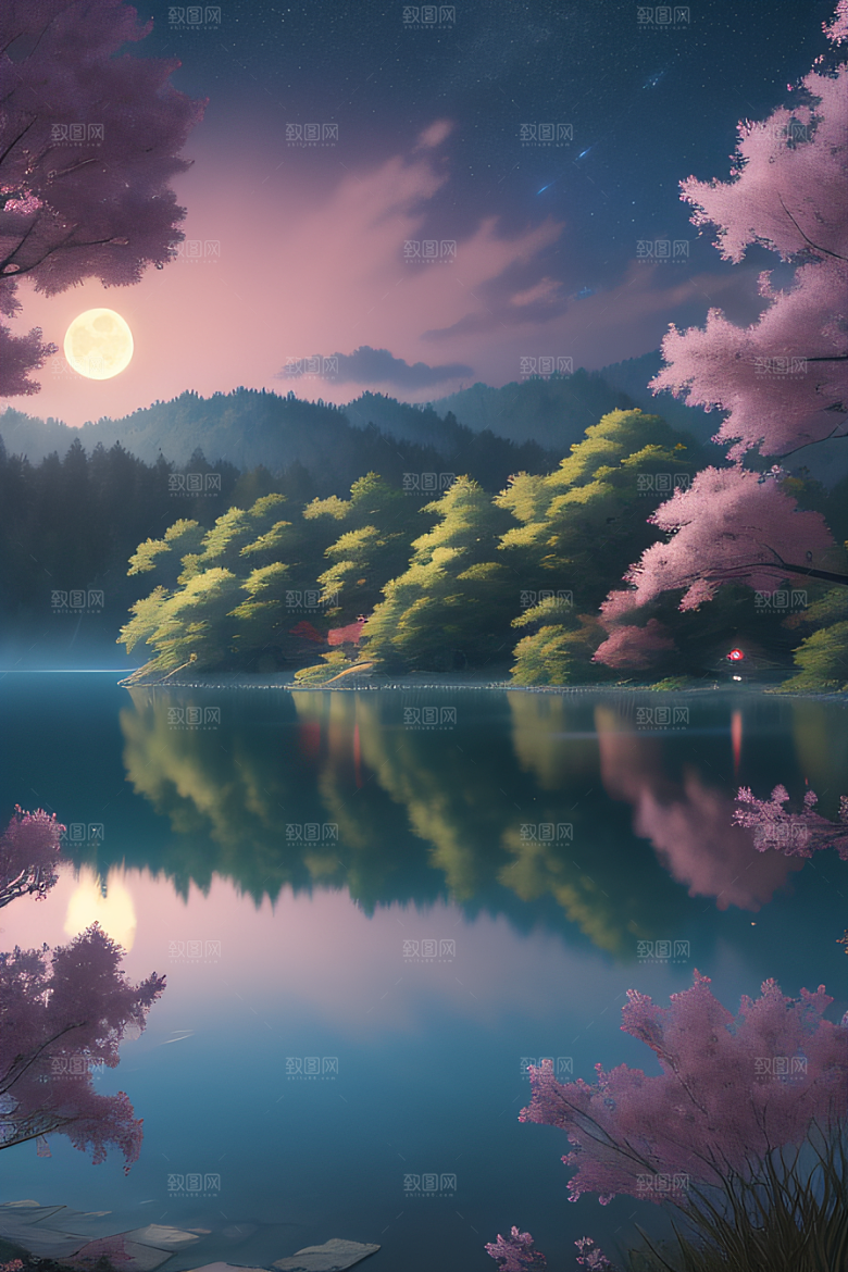 天空中悬挂的满月之美景观