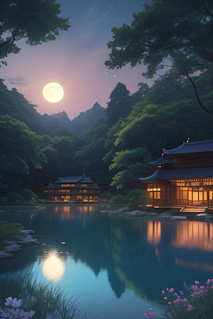 天空中悬挂的满月之美景观