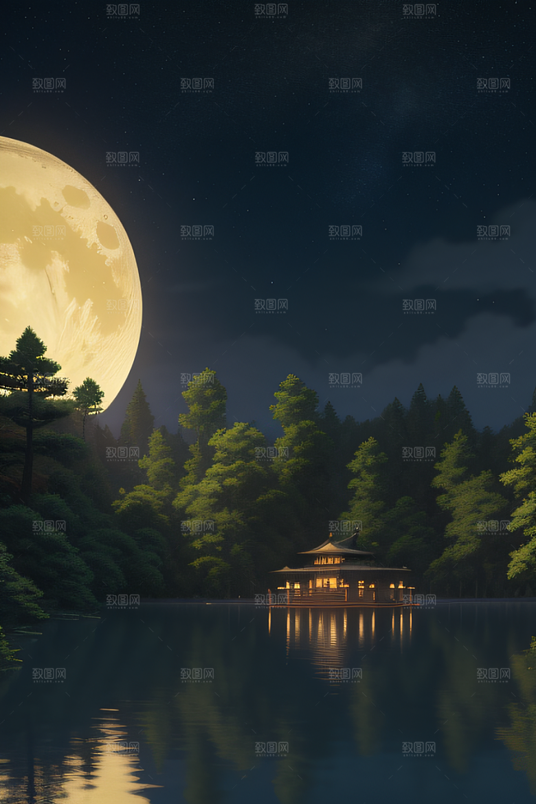 天空中悬挂的满月之美景观