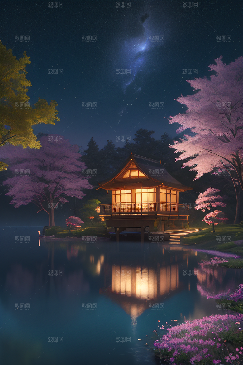 天空中悬挂的满月之美景观
