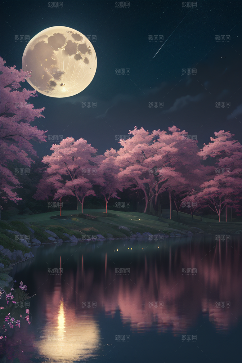 天空中悬挂的满月之美景观